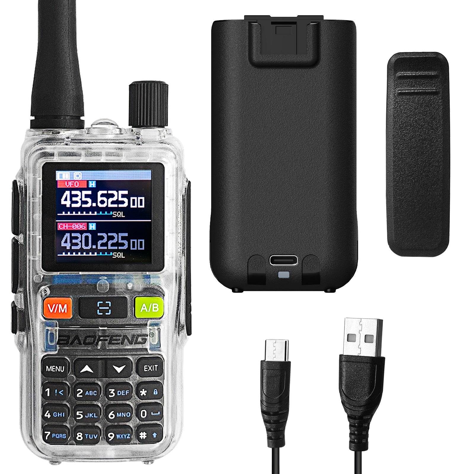 Baofeng UV-5R Mini Radio – Clear Shell, Dual Band, 5W, USB-C, 999CH, NOAA Weather Alert