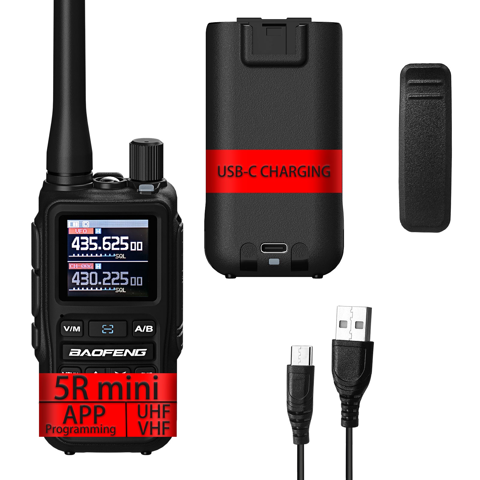 Baofeng UV-5R Mini Radio – Clear Shell, Dual Band, 5W, USB-C, 999CH, NOAA Weather Alert