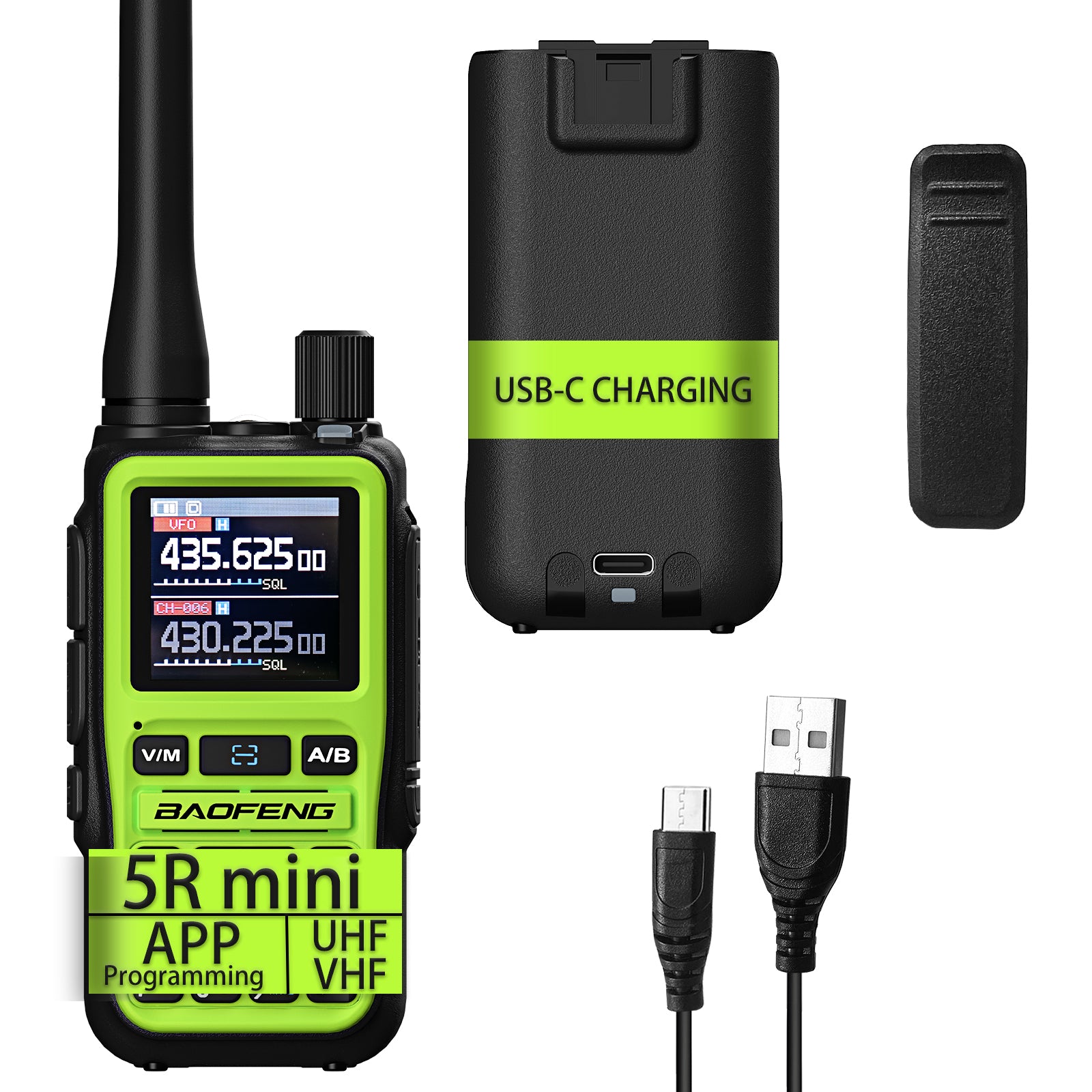 Baofeng UV-5R Mini Radio – Clear Shell, Dual Band, 5W, USB-C, 999CH, NOAA Weather Alert