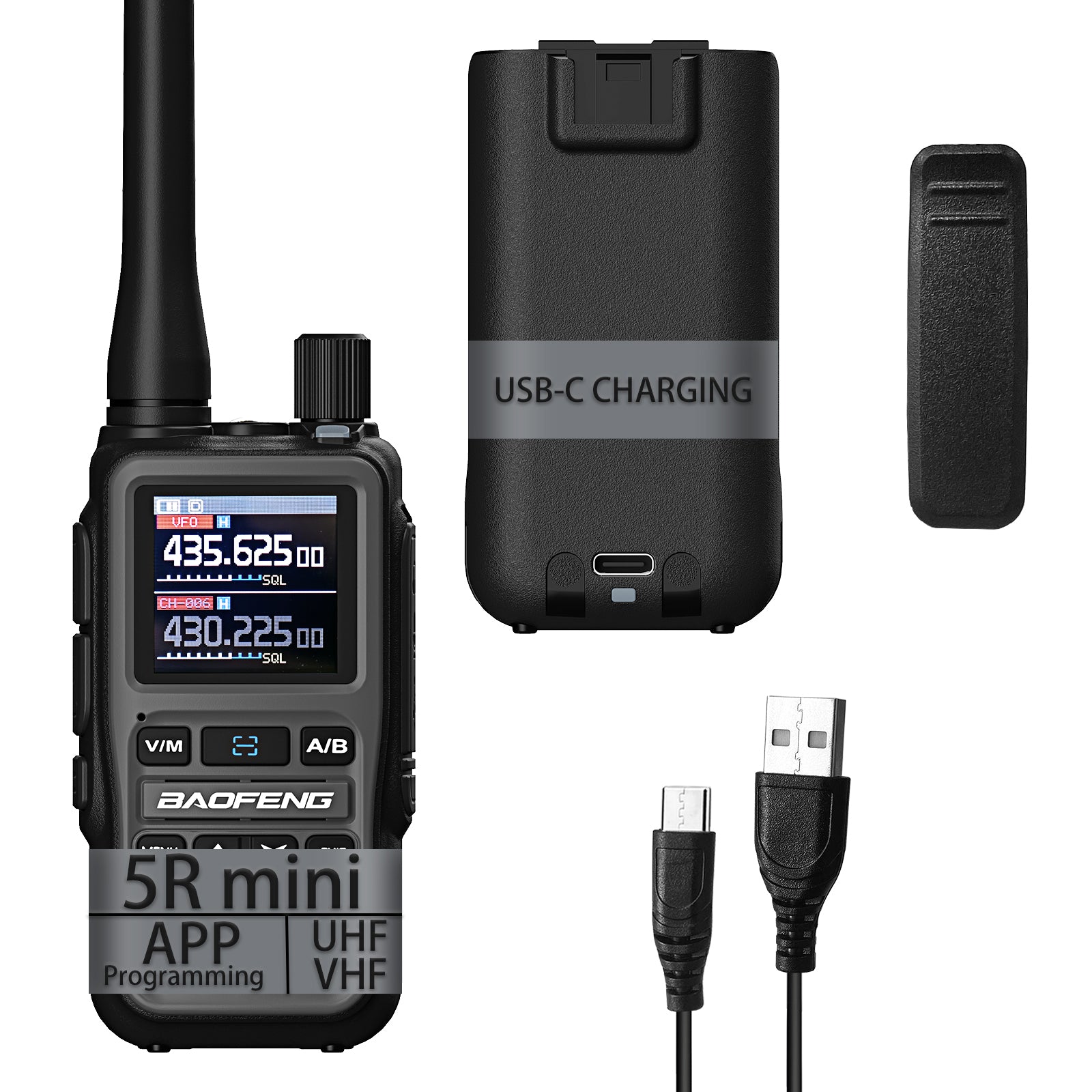 Baofeng UV-5R Mini Radio – Clear Shell, Dual Band, 5W, USB-C, 999CH, NOAA Weather Alert