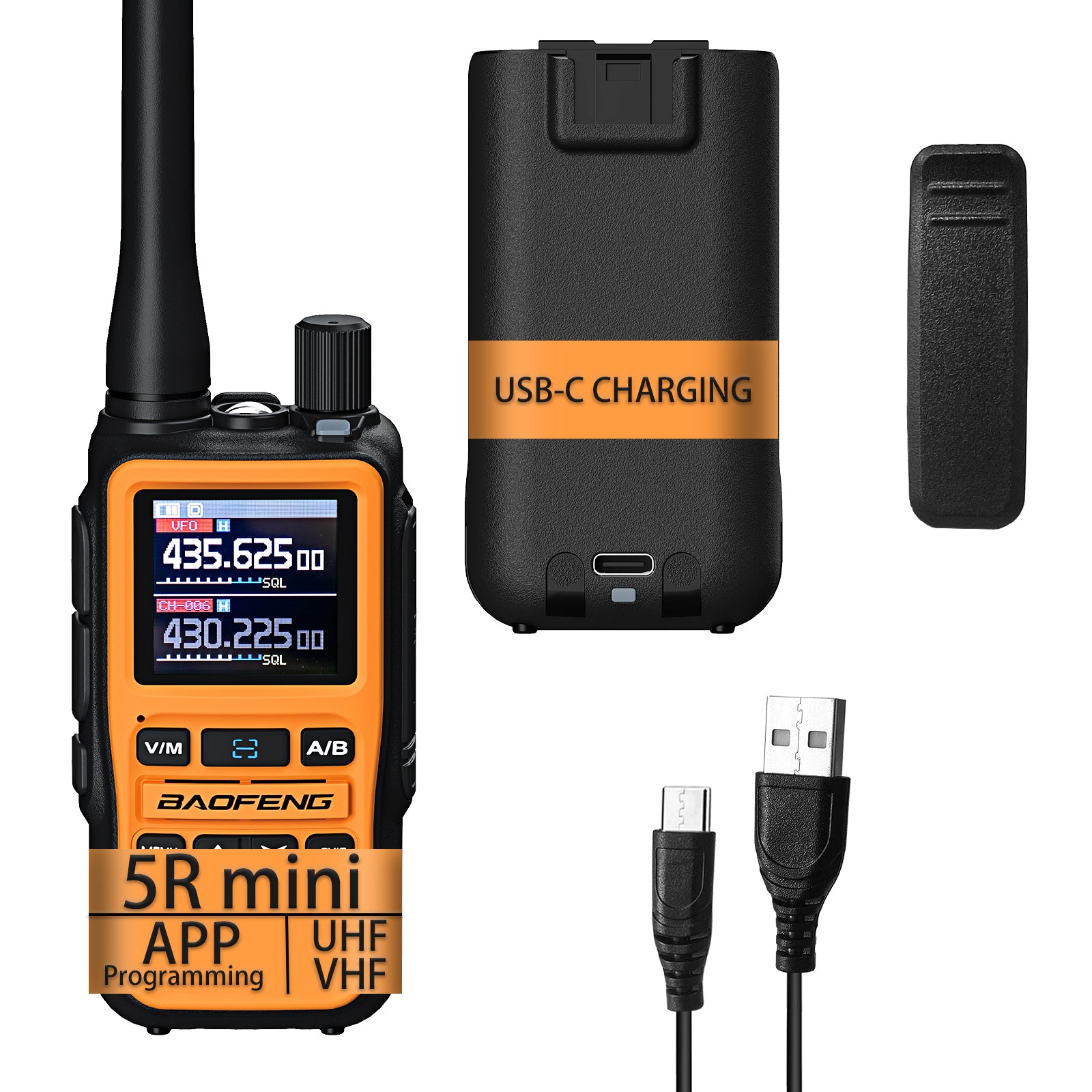 Baofeng UV-5R Mini Radio – Clear Shell, Dual Band, 5W, USB-C, 999CH, NOAA Weather Alert