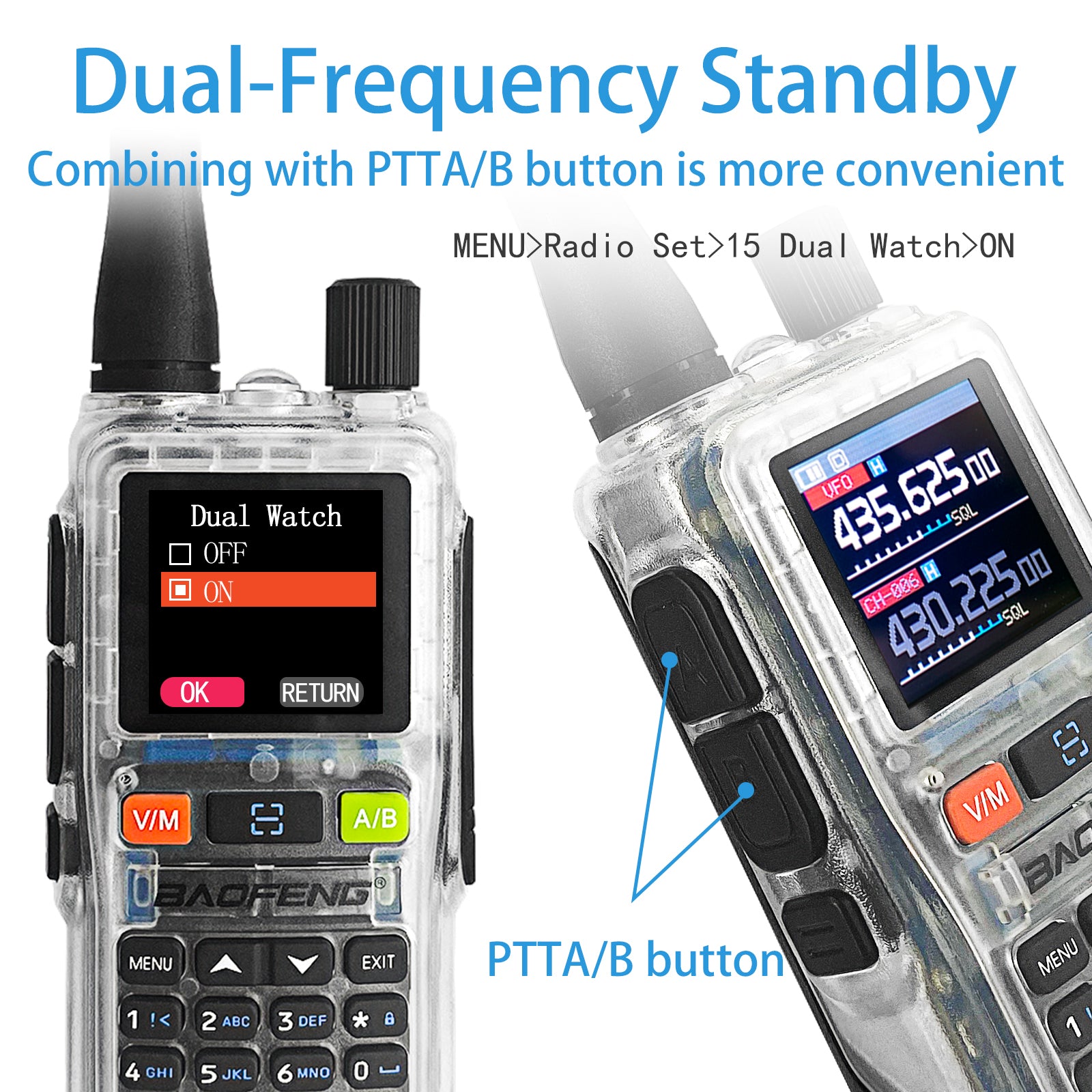 Baofeng UV-5R Mini Radio – Clear Shell, Dual Band, 5W, USB-C, 999CH, NOAA Weather Alert