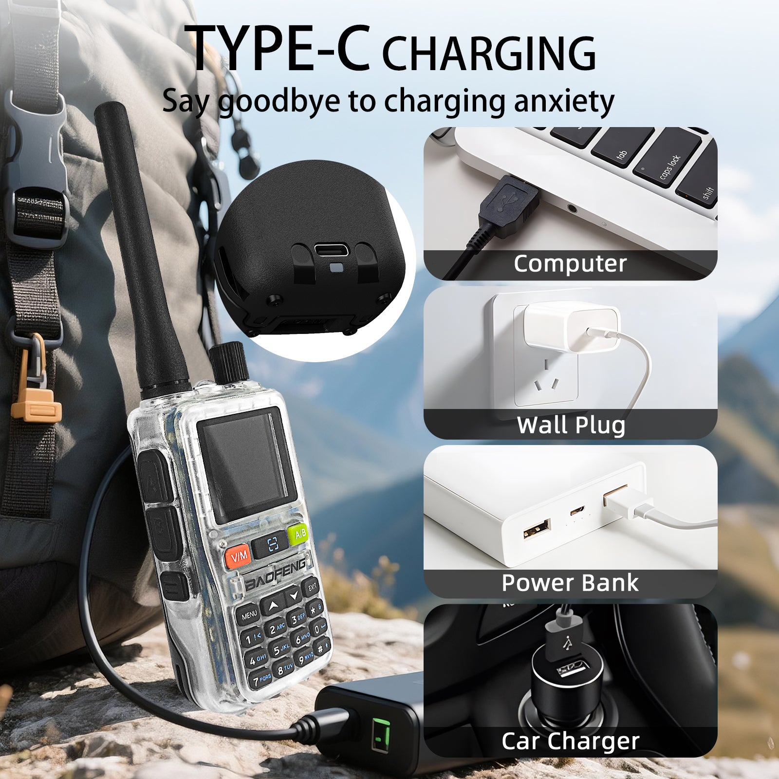 Baofeng UV-5R Mini Radio – Clear Shell, Dual Band, 5W, USB-C, 999CH, NOAA Weather Alert