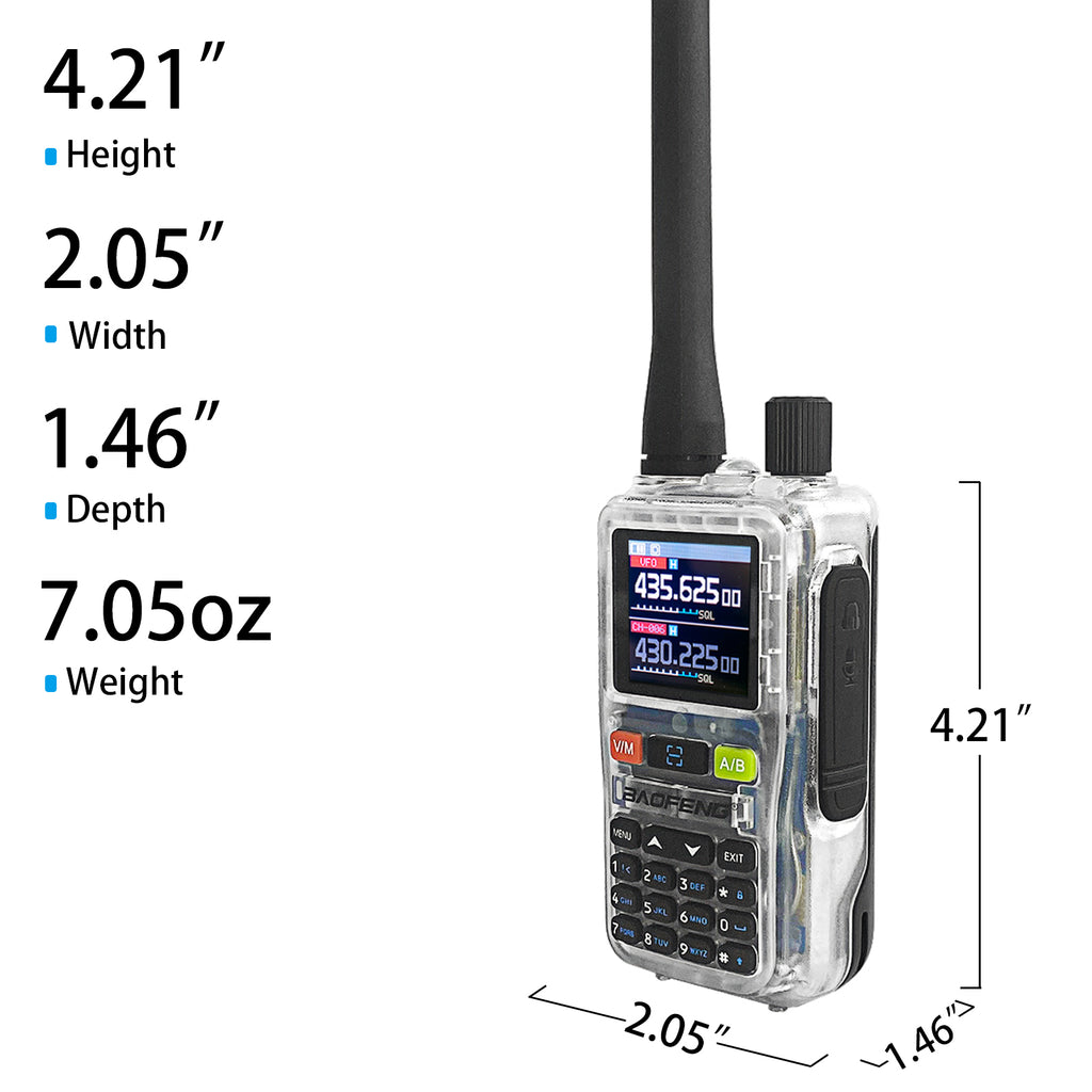 Baofeng UV-5R Mini Radio – Clear Shell, Dual Band, 5W, USB-C, 999CH, NOAA Weather Alert