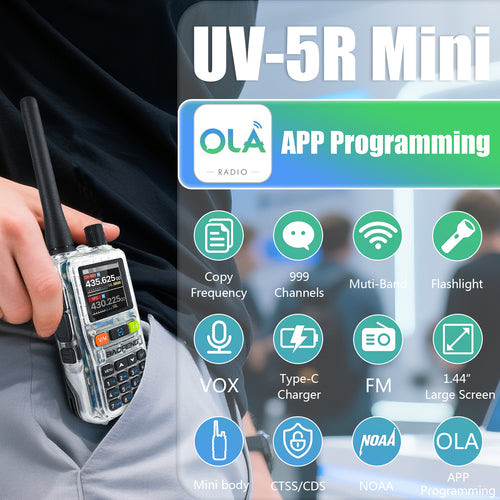 Baofeng UV-5R Mini Radio – Clear Shell, Dual Band, 5W, USB-C, 999CH, NOAA Weather Alert